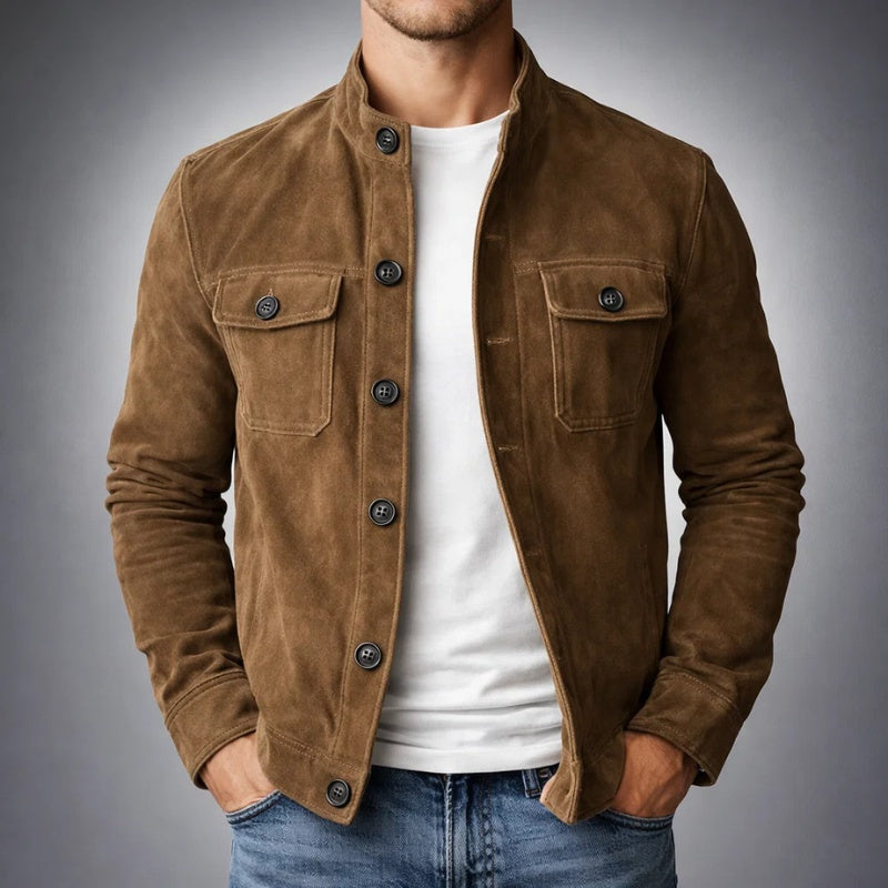 Arturo | Chaqueta de Ante Hombre Cuello Mao Bolsillos