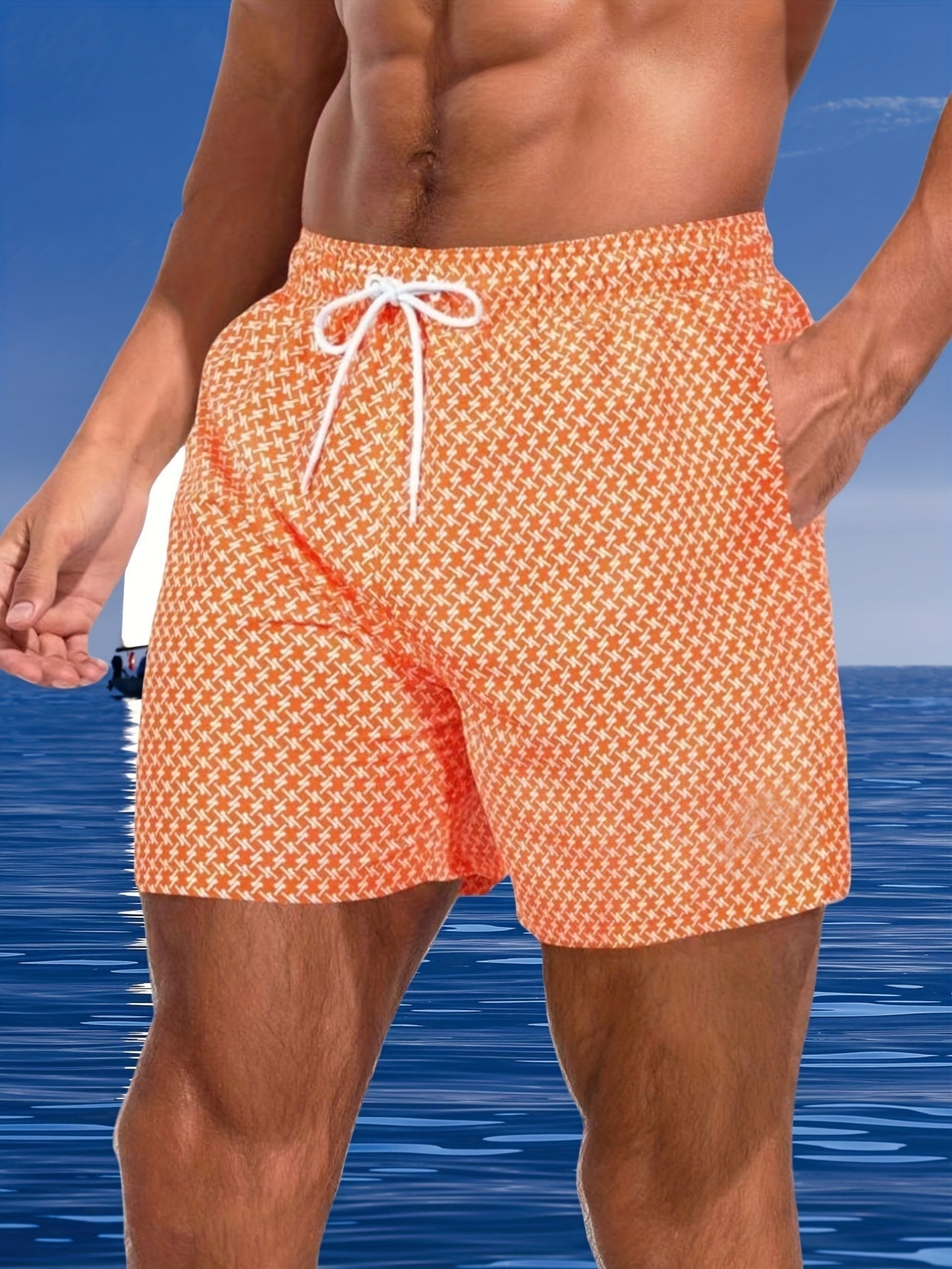 Bañador Corto Estampado Geométrico Hombre Cordón Ajustable