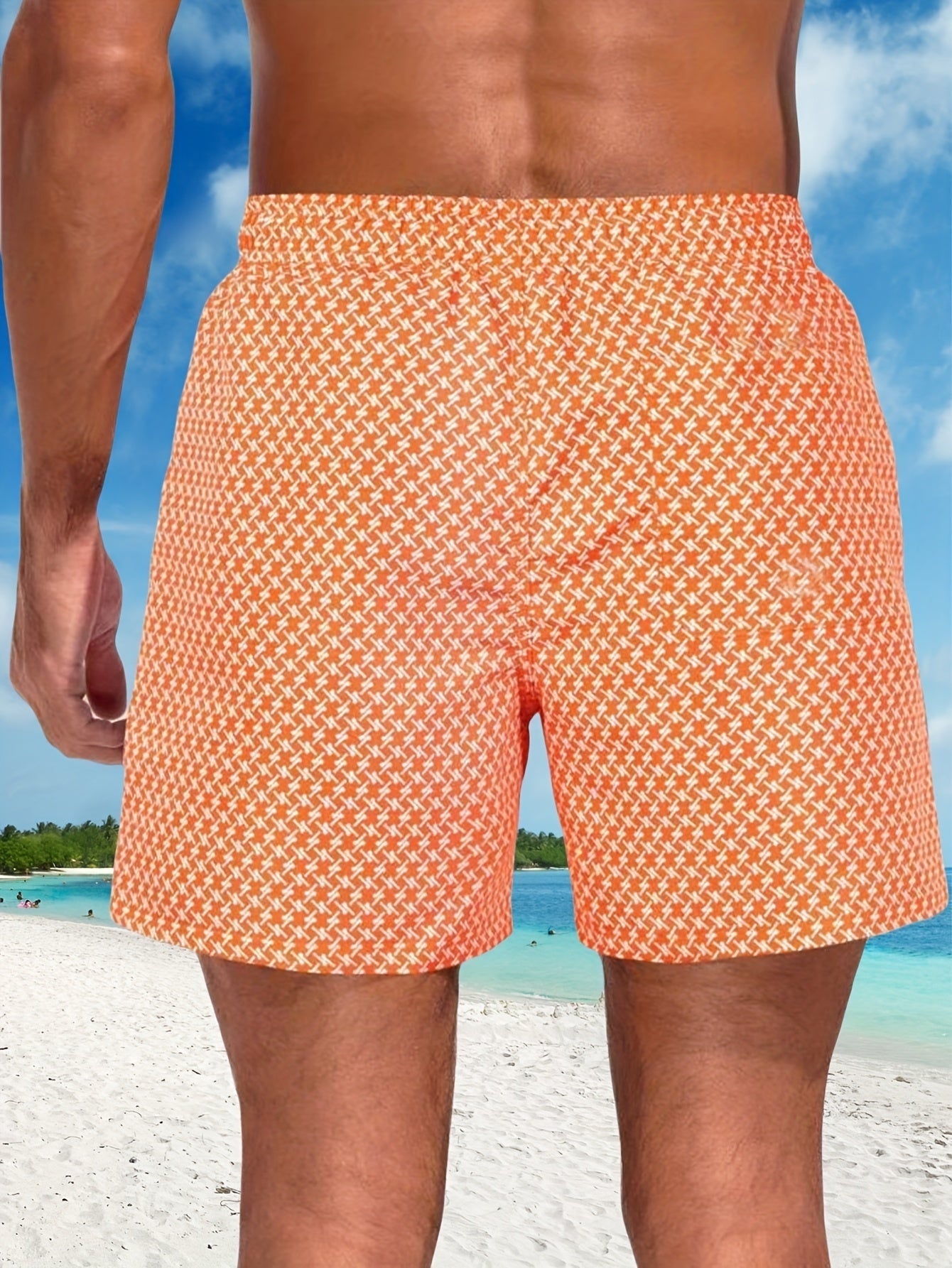 Bañador Corto Estampado Geométrico Hombre Cordón Ajustable