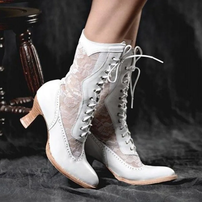 Beatriz | Botines con Cordones de Encaje Mujer Tacón Bajo Vintage