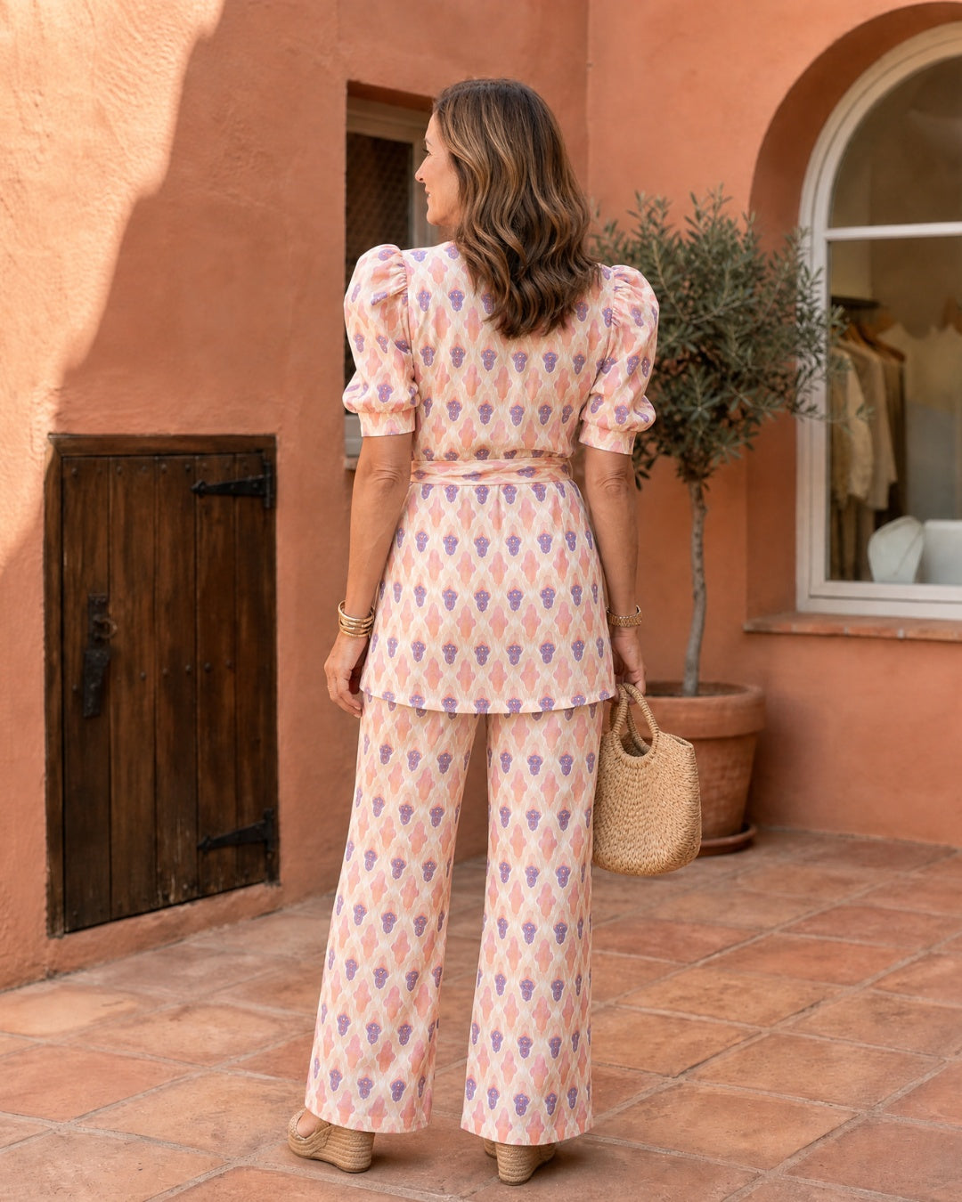 Beatriz | Conjunto de Blusa Envolvente Estampada y Pantalón Palazzo Mujer