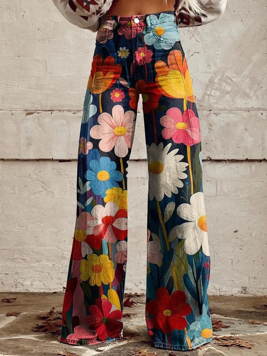 Beatriz | Pantalón de Pierna Ancha Estampado Mujer Cintura Alta