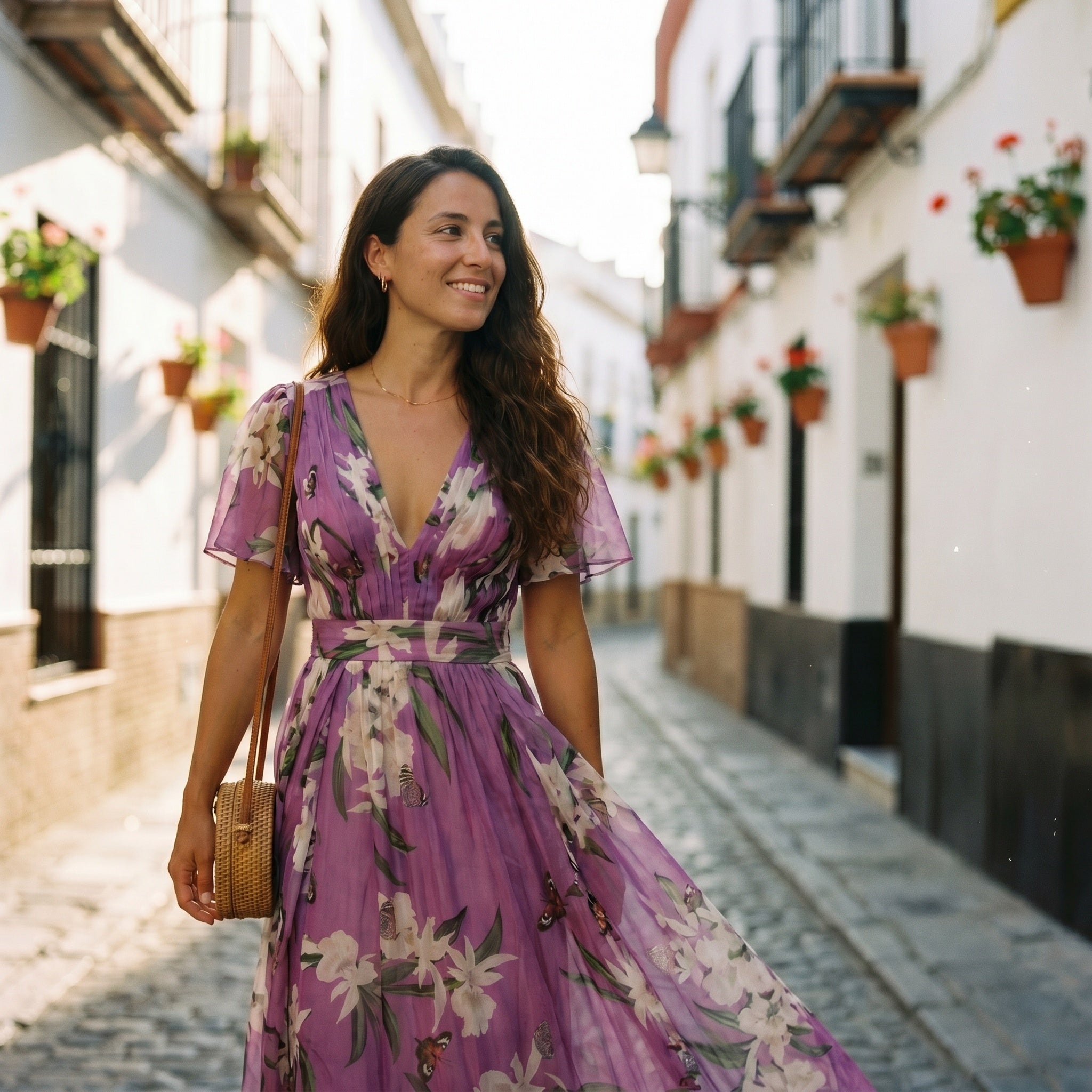 Beatriz | Vestido Largo Floral Mujer Escote V Manga Corta