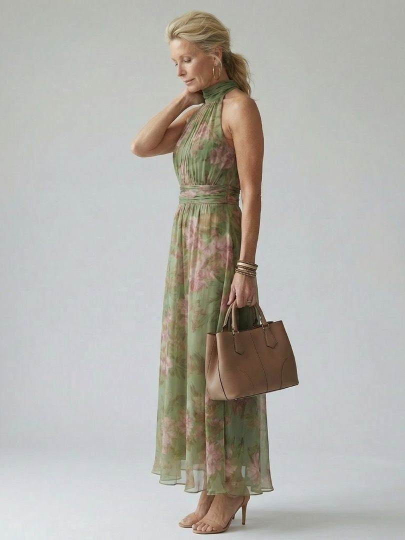 Beatriz | Vestido Midi Halter Estampado Floral Mujer Fruncido