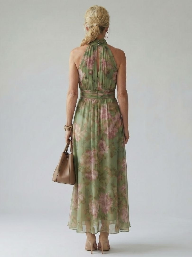 Beatriz | Vestido Midi Halter Estampado Floral Mujer Fruncido