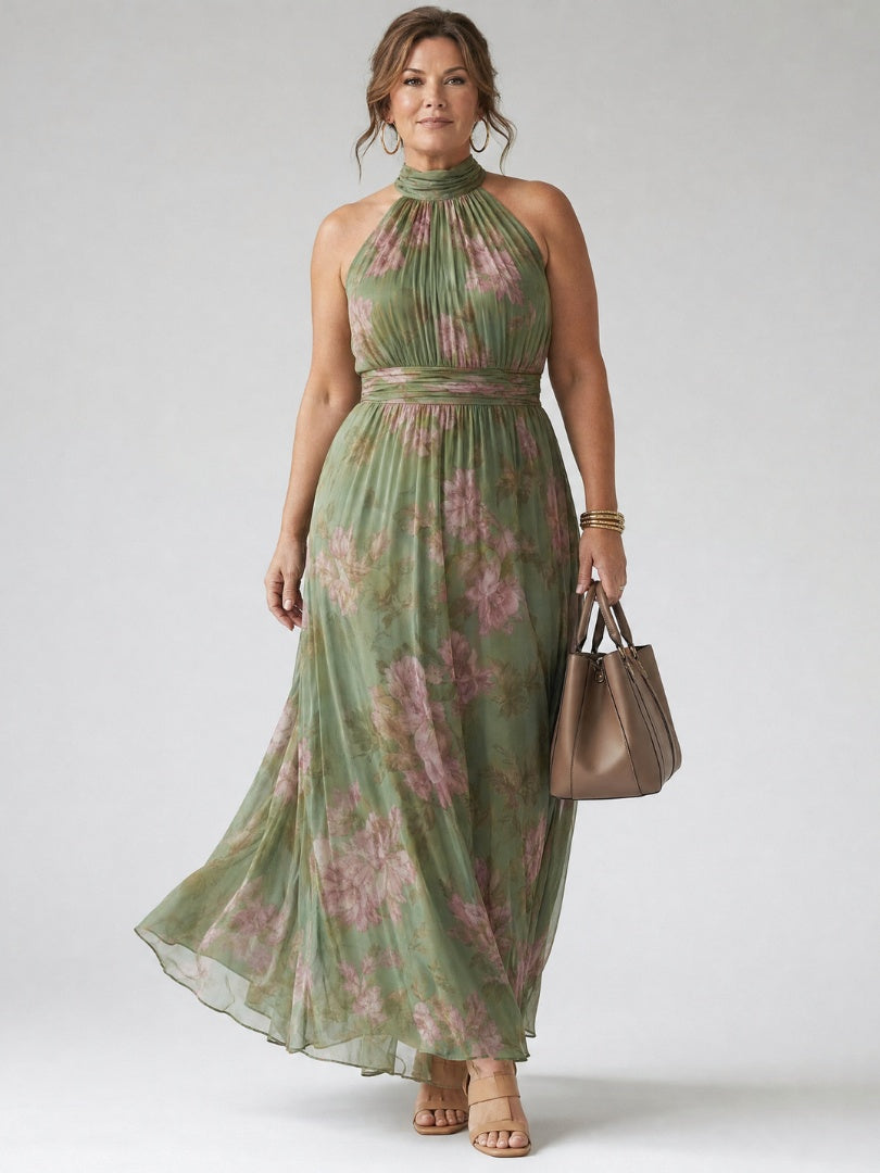 Beatriz | Vestido Midi Halter Estampado Floral Mujer Fruncido