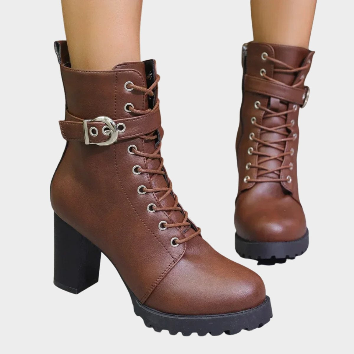 Berta | Botines con Cordones Tacón Bloque Mujer Hebilla
