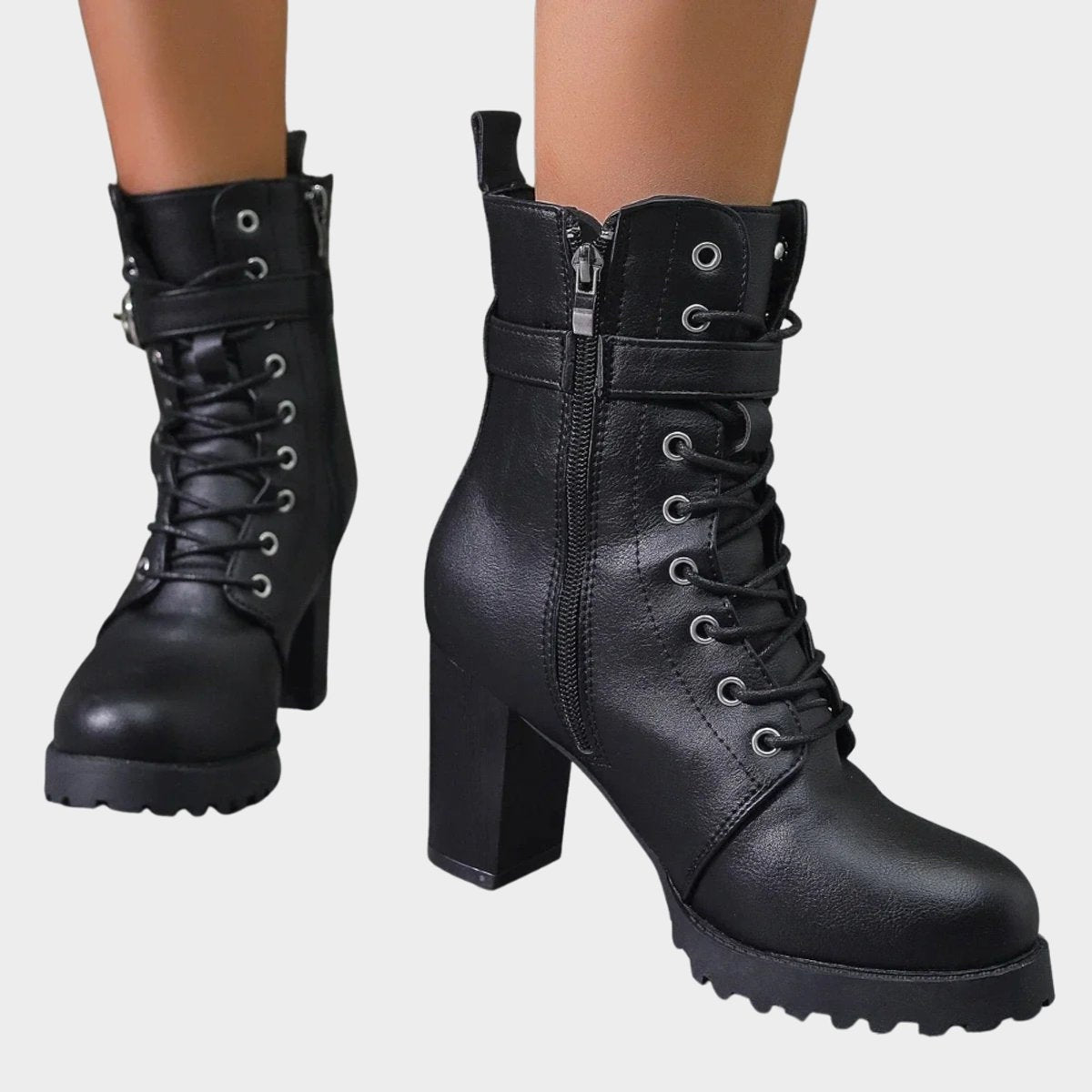 Berta | Botines con Cordones Tacón Bloque Mujer Hebilla