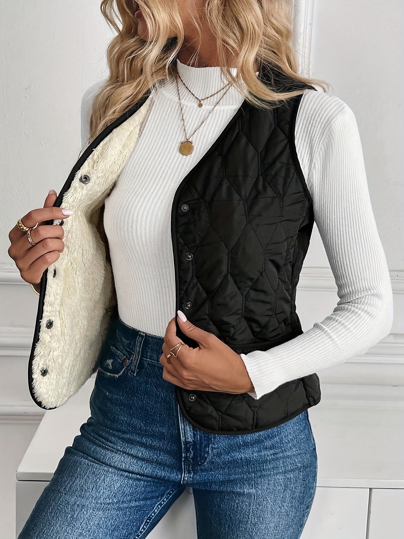 Berta | Chaleco Acolchado Mujer Forro Sherpa Reversible