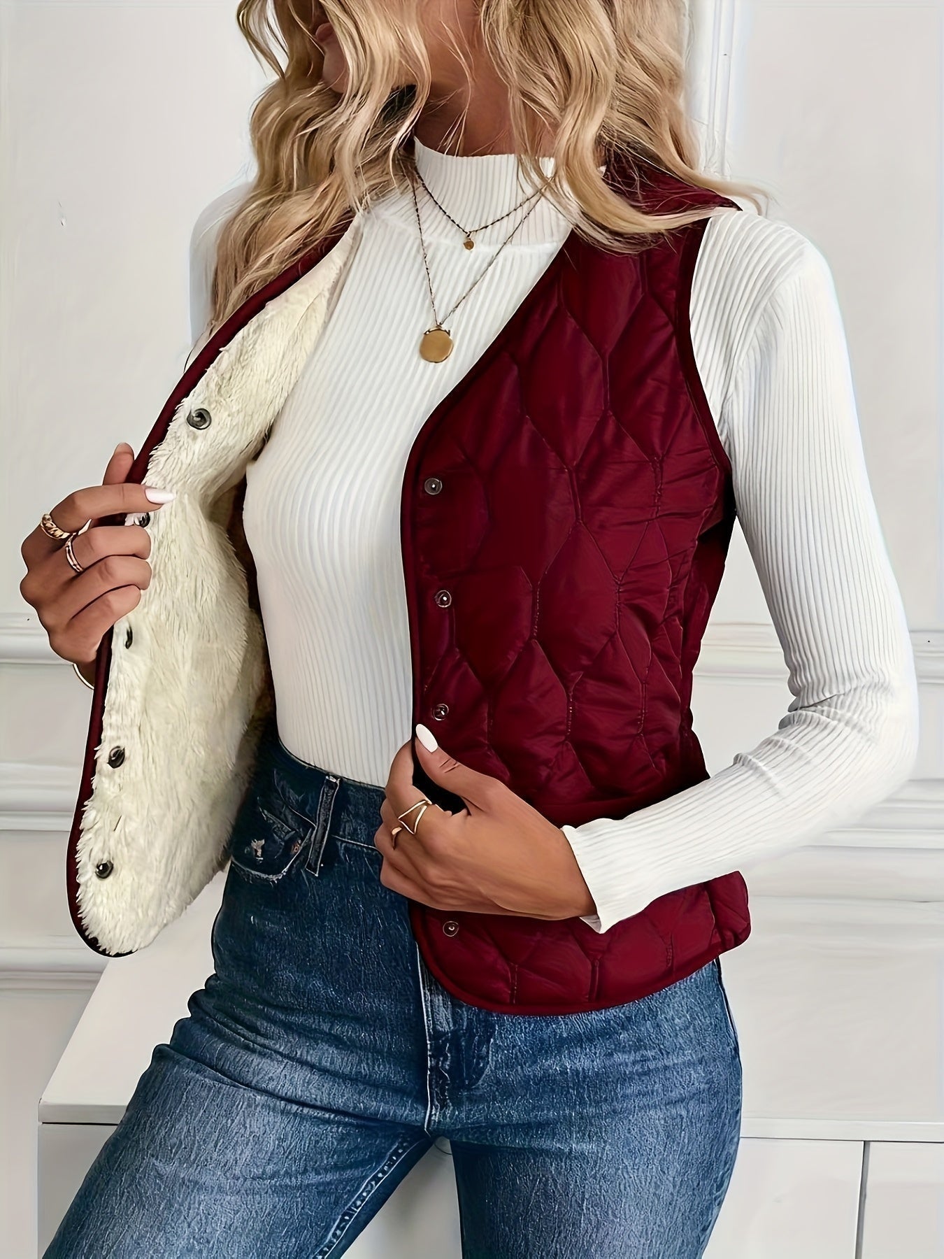 Berta | Chaleco Acolchado Mujer Forro Sherpa Reversible