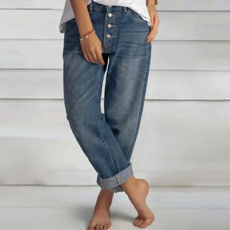 Berta | Jeans Mujer Baggy Cintura Alta Botones