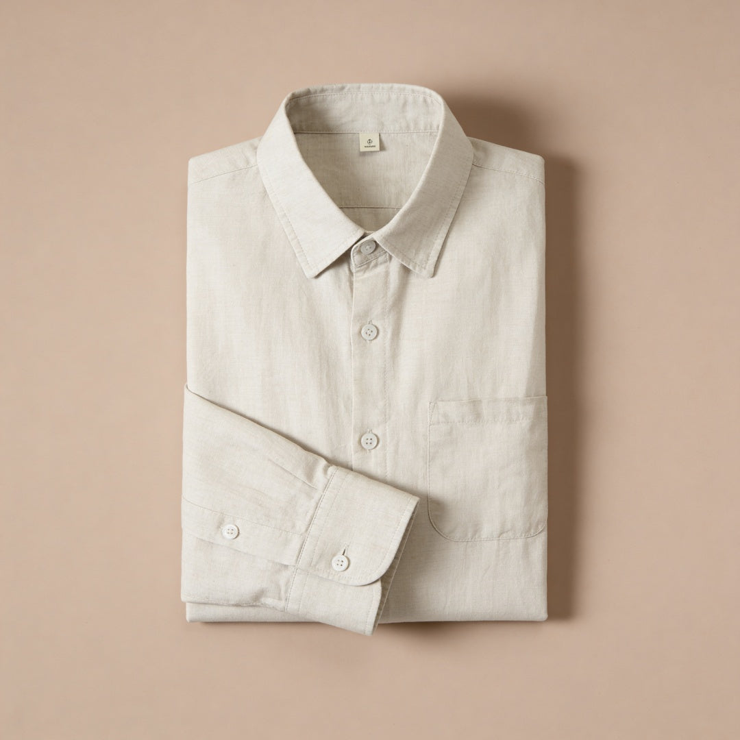 Biel | Camisa Blanca de Lino Hombre Manga Larga Bolsillo