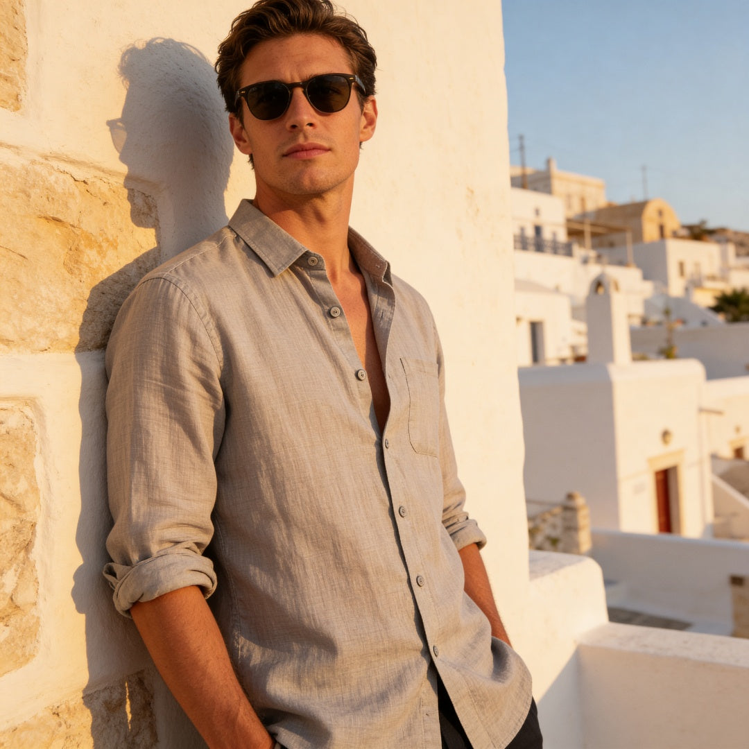 Biel | Camisa Blanca de Lino Hombre Manga Larga Bolsillo
