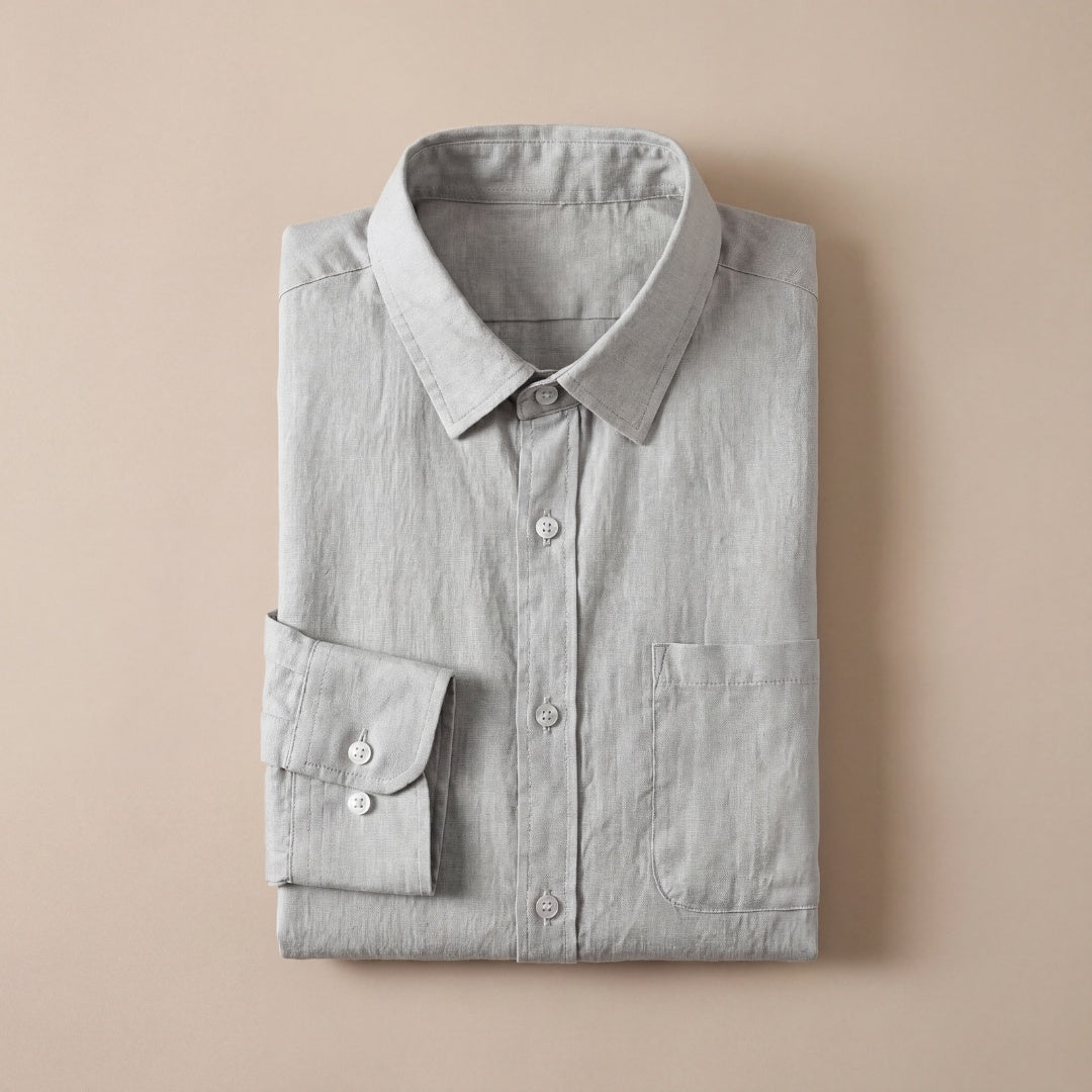 Biel | Camisa Blanca de Lino Hombre Manga Larga Bolsillo
