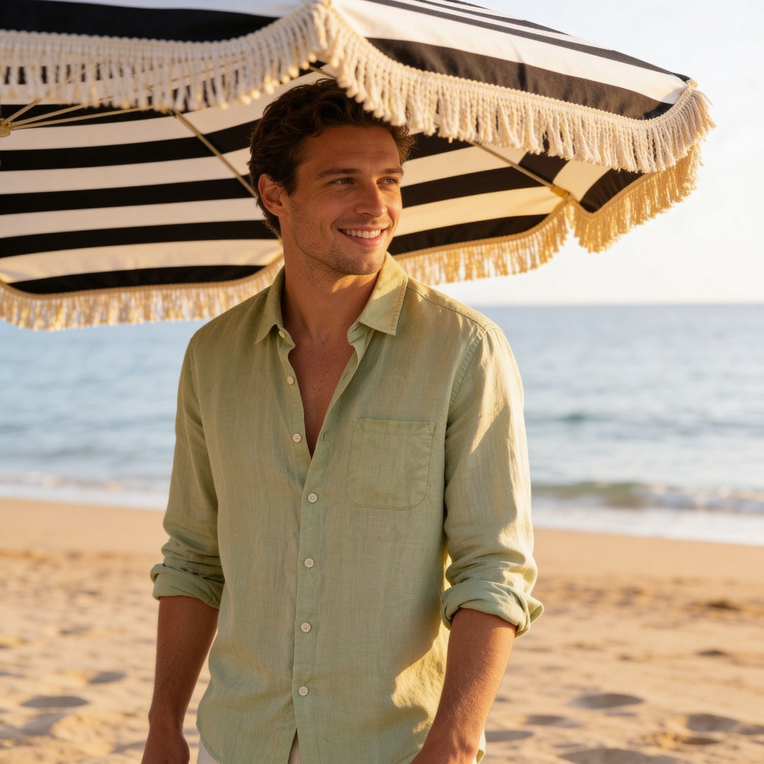 Biel | Camisa Blanca de Lino Hombre Manga Larga Bolsillo