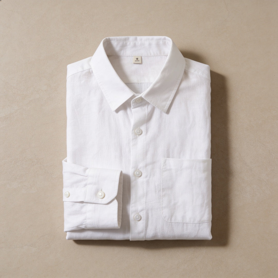 Biel | Camisa Blanca de Lino Hombre Manga Larga Bolsillo