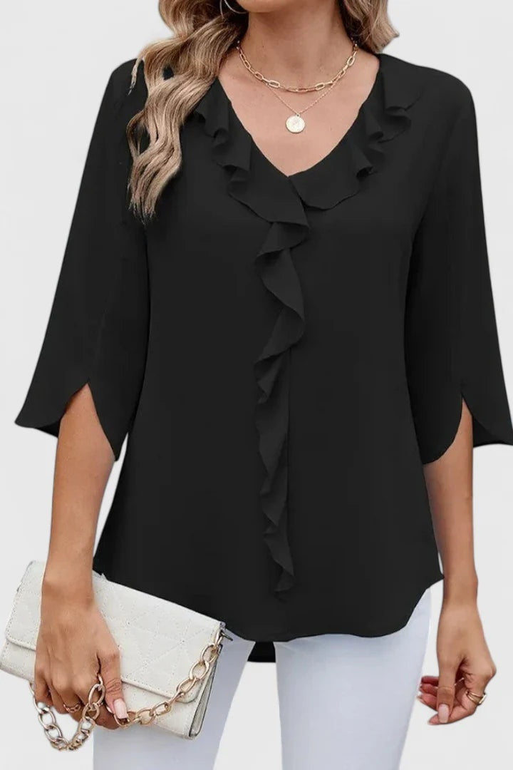 Blusa con Volantes Escote V Mujer Manga Tres Cuartos