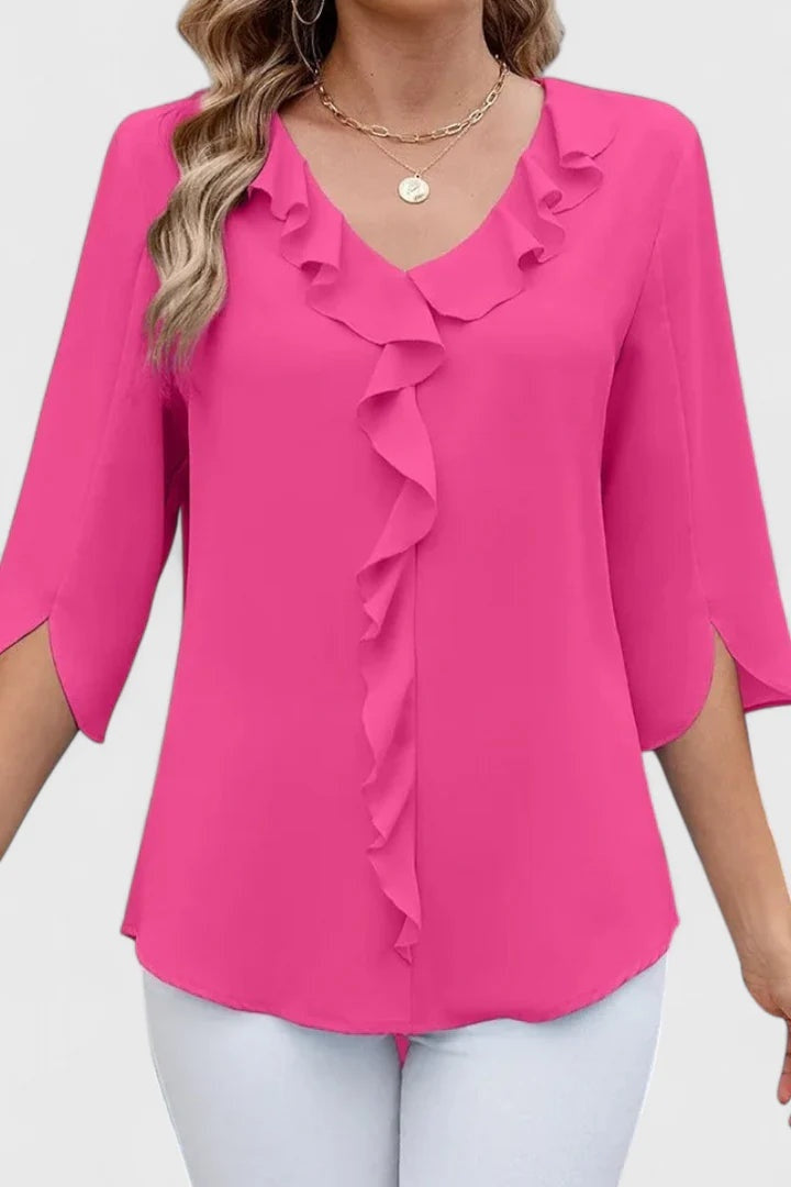 Blusa con Volantes Escote V Mujer Manga Tres Cuartos
