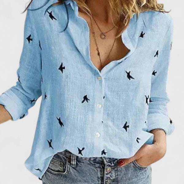 Blusa de Manga Larga con Botones Mujer Escote V