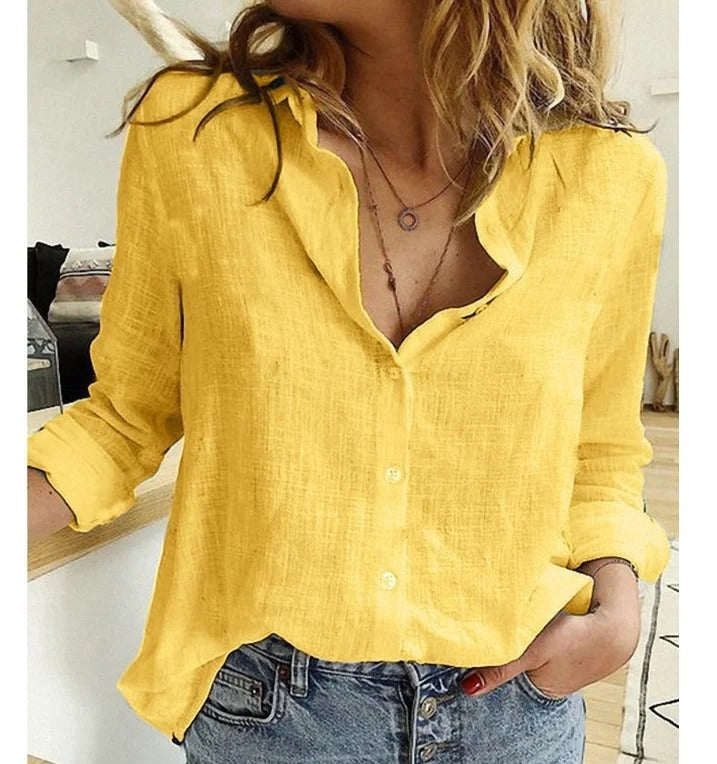 Blusa de Manga Larga con Botones Mujer Escote V