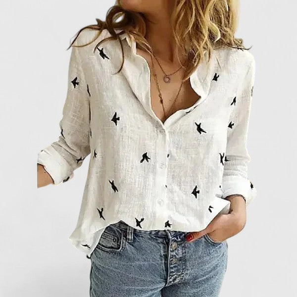 Blusa de Manga Larga con Botones Mujer Escote V