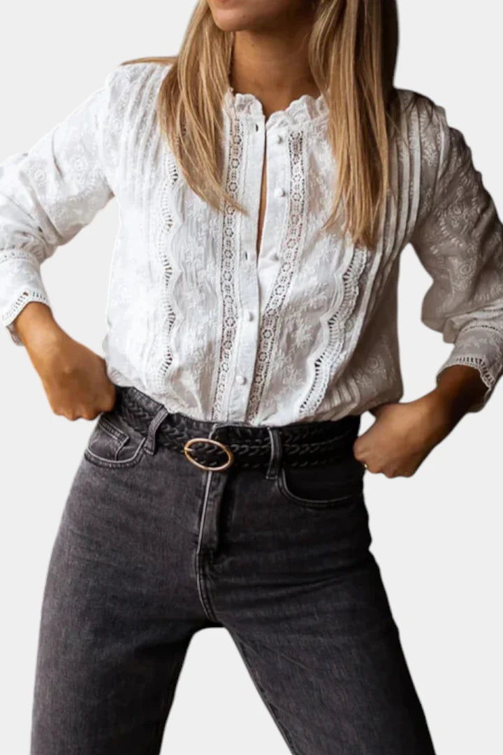 Blusa Elegante de Encaje con Botones Mujer