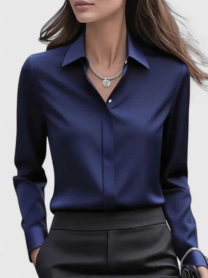Blusa Elegante de Manga Larga Mujer Cuello Clásico