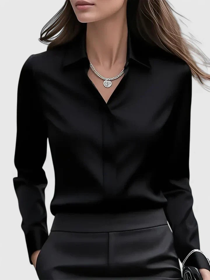 Blusa Elegante de Manga Larga Mujer Cuello Clásico