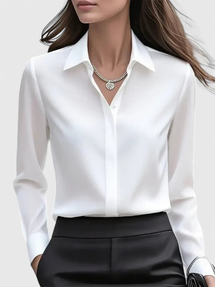 Blusa Elegante de Manga Larga Mujer Cuello Clásico