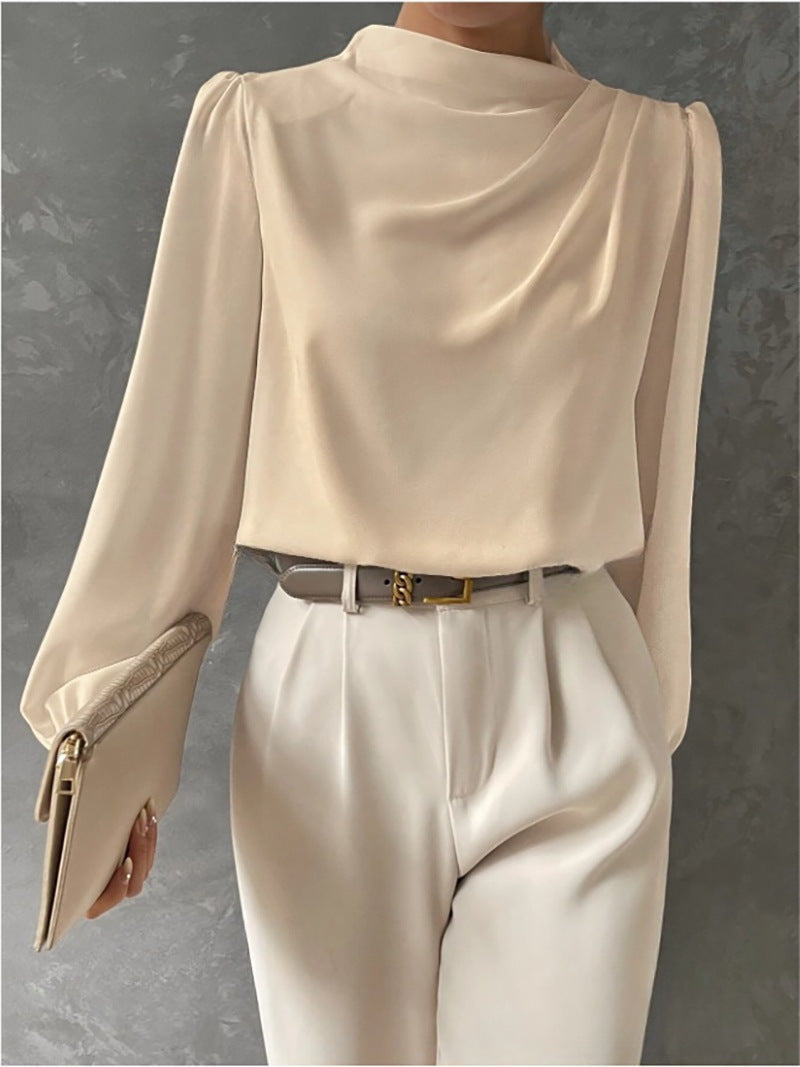 Blusa Elegante de Manga Larga Mujer Cuello Drapeado