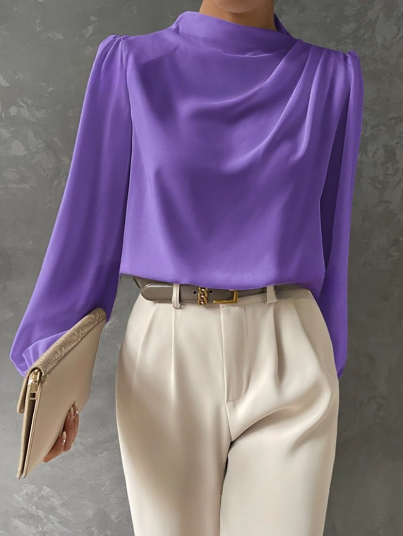 Blusa Elegante de Manga Larga Mujer Cuello Drapeado