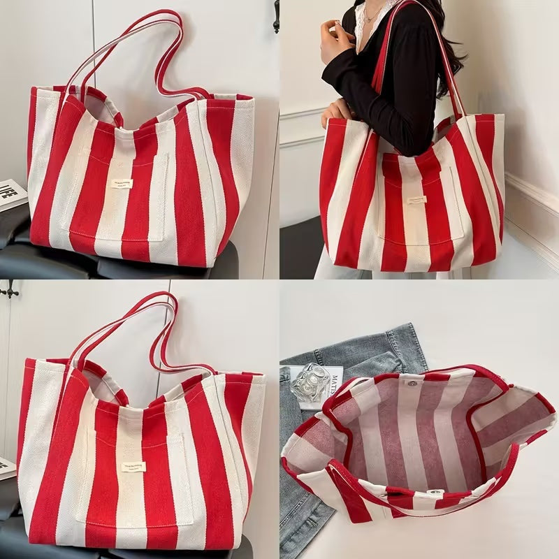 Bolso Shopper de Rayas Mujer Gran Capacidad