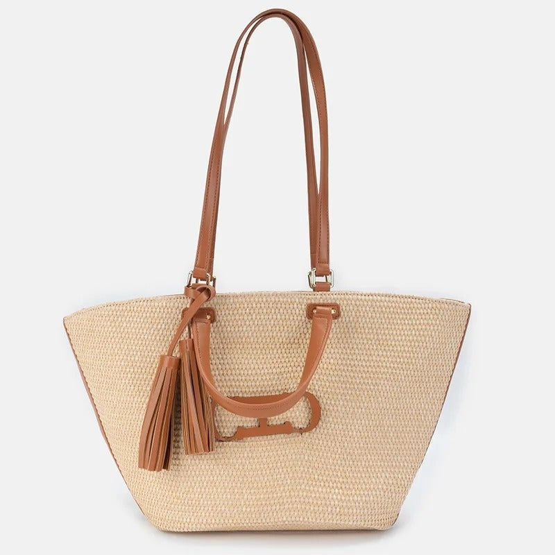 Bolso Shopper Trenzado de Hombro Mujer Borlas