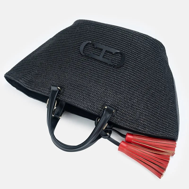 Bolso Shopper Trenzado de Hombro Mujer Borlas