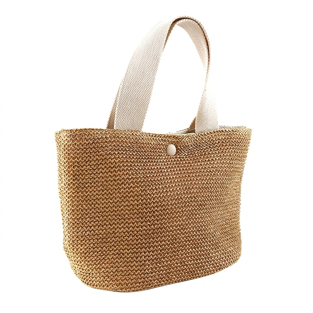 Bolso Shopper Trenzado de Paja Mujer Asa Corta