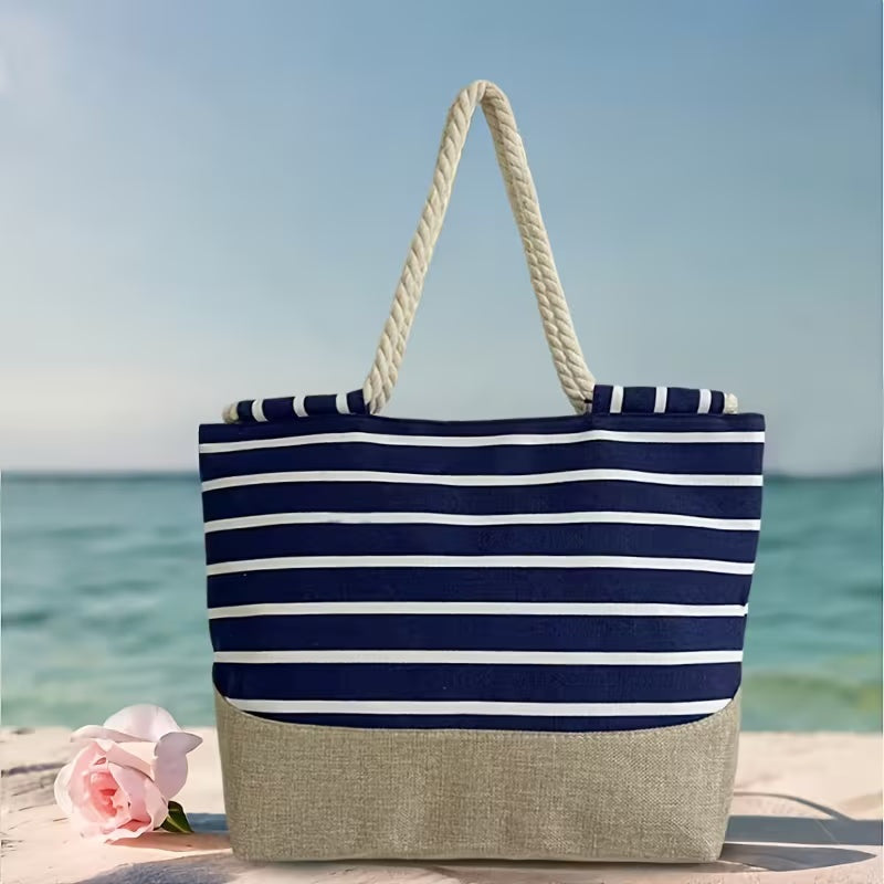 Bolso Tote de Playa con Rayas Mujer Asas Cuerda