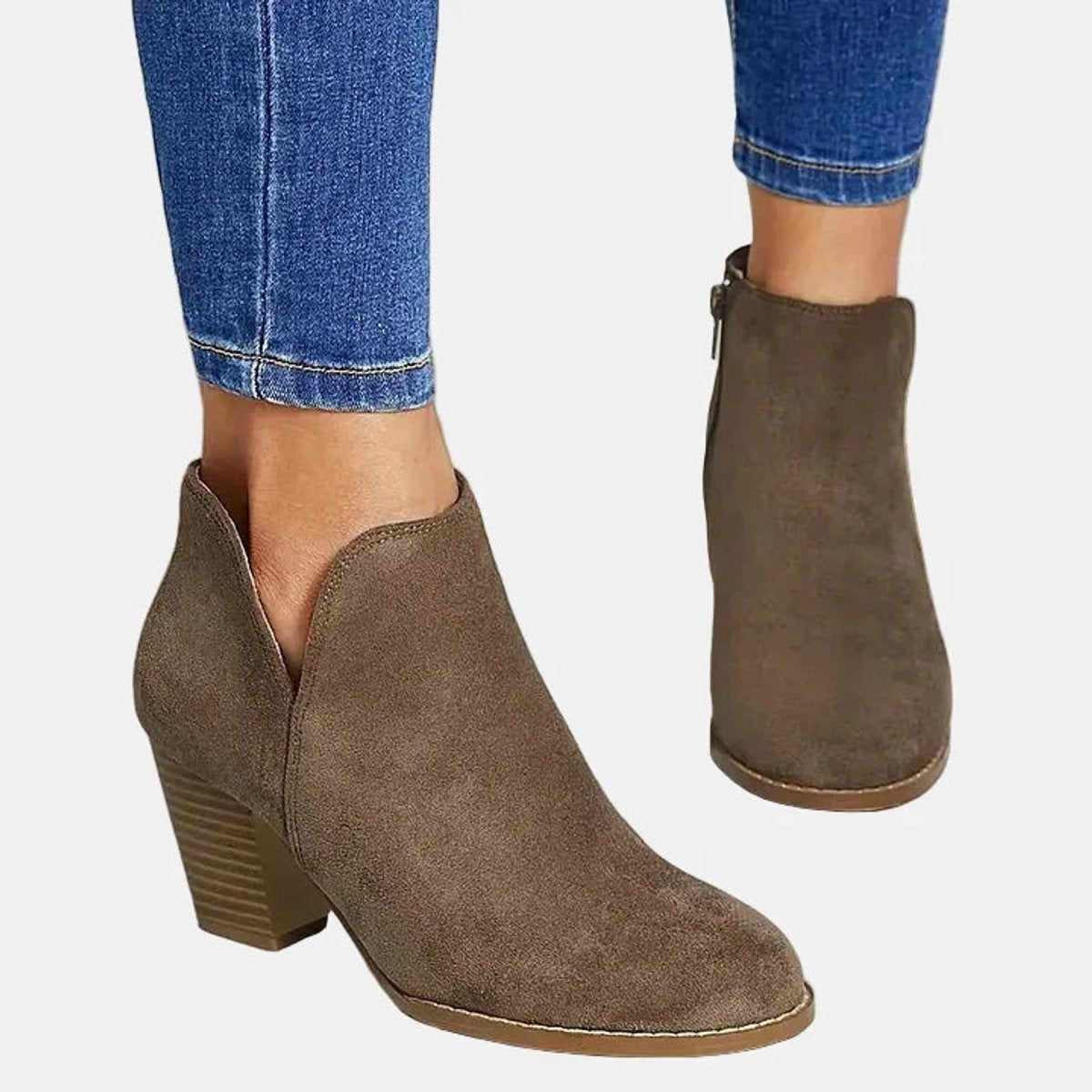 Botines de Ante con Tacón Bloque Mujer Cremallera Lateral