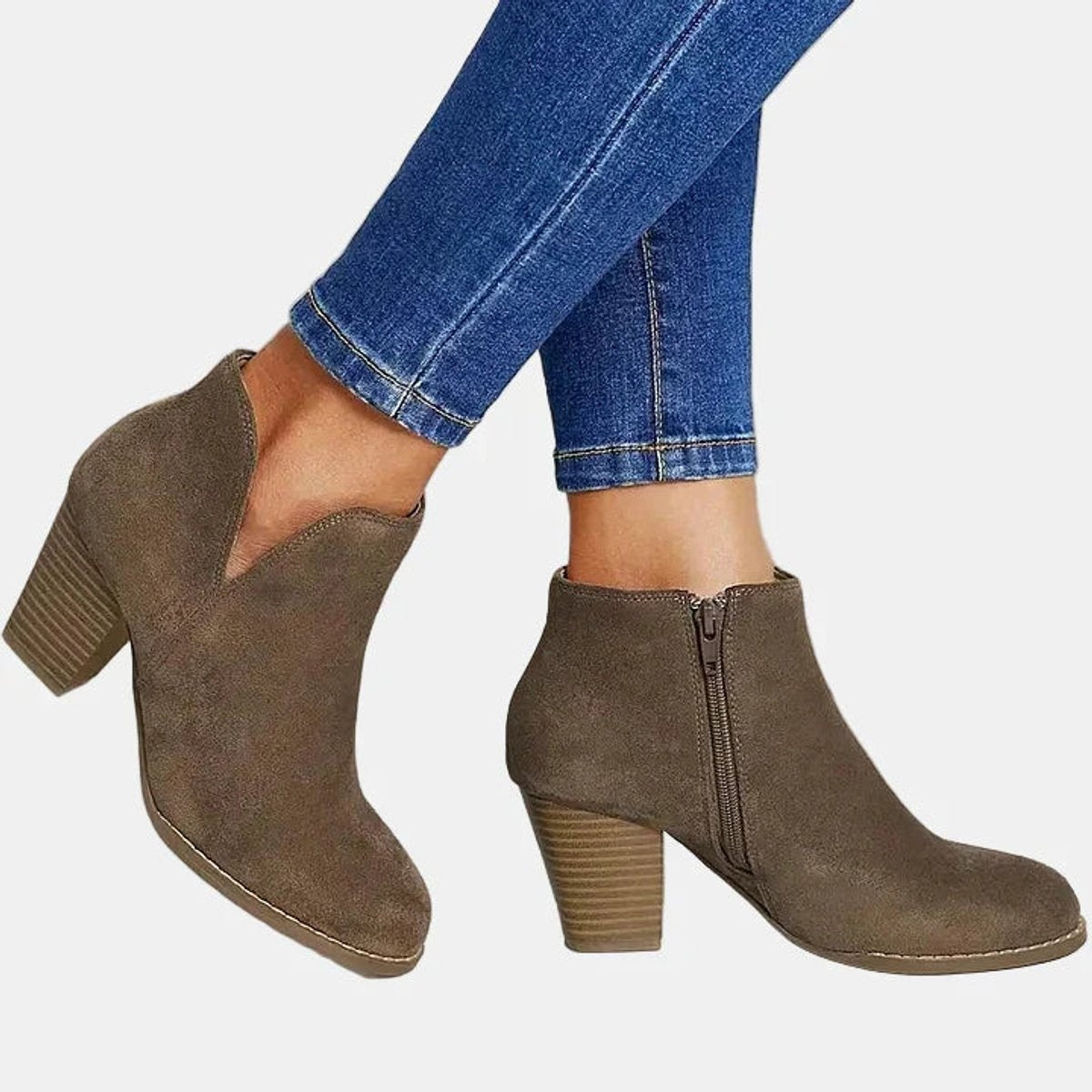 Botines de Ante con Tacón Bloque Mujer Cremallera Lateral