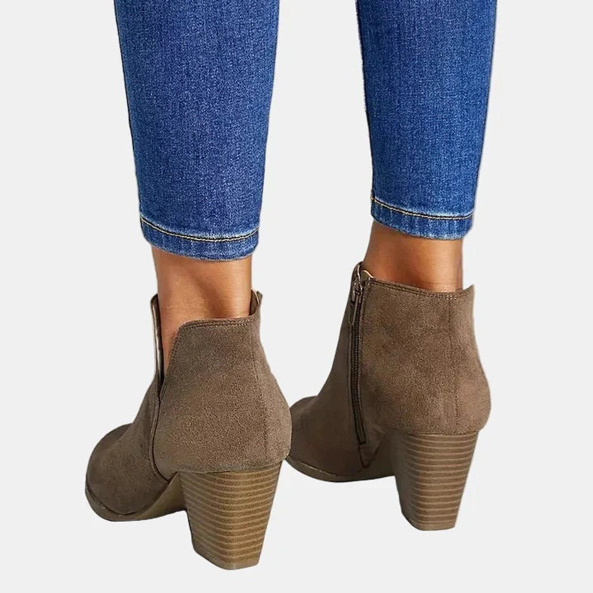 Botines de Ante con Tacón Bloque Mujer Cremallera Lateral