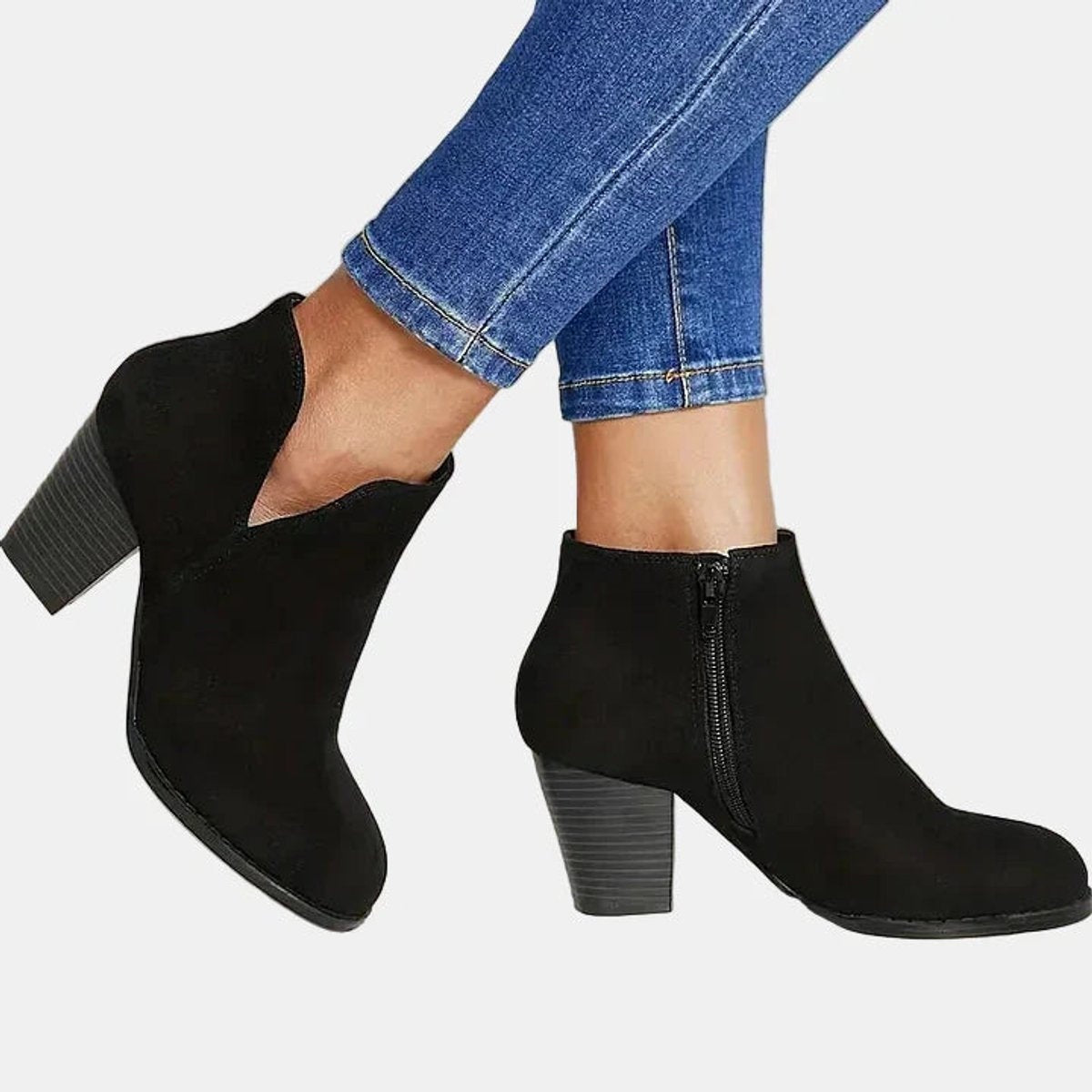 Botines de Ante con Tacón Bloque Mujer Cremallera Lateral