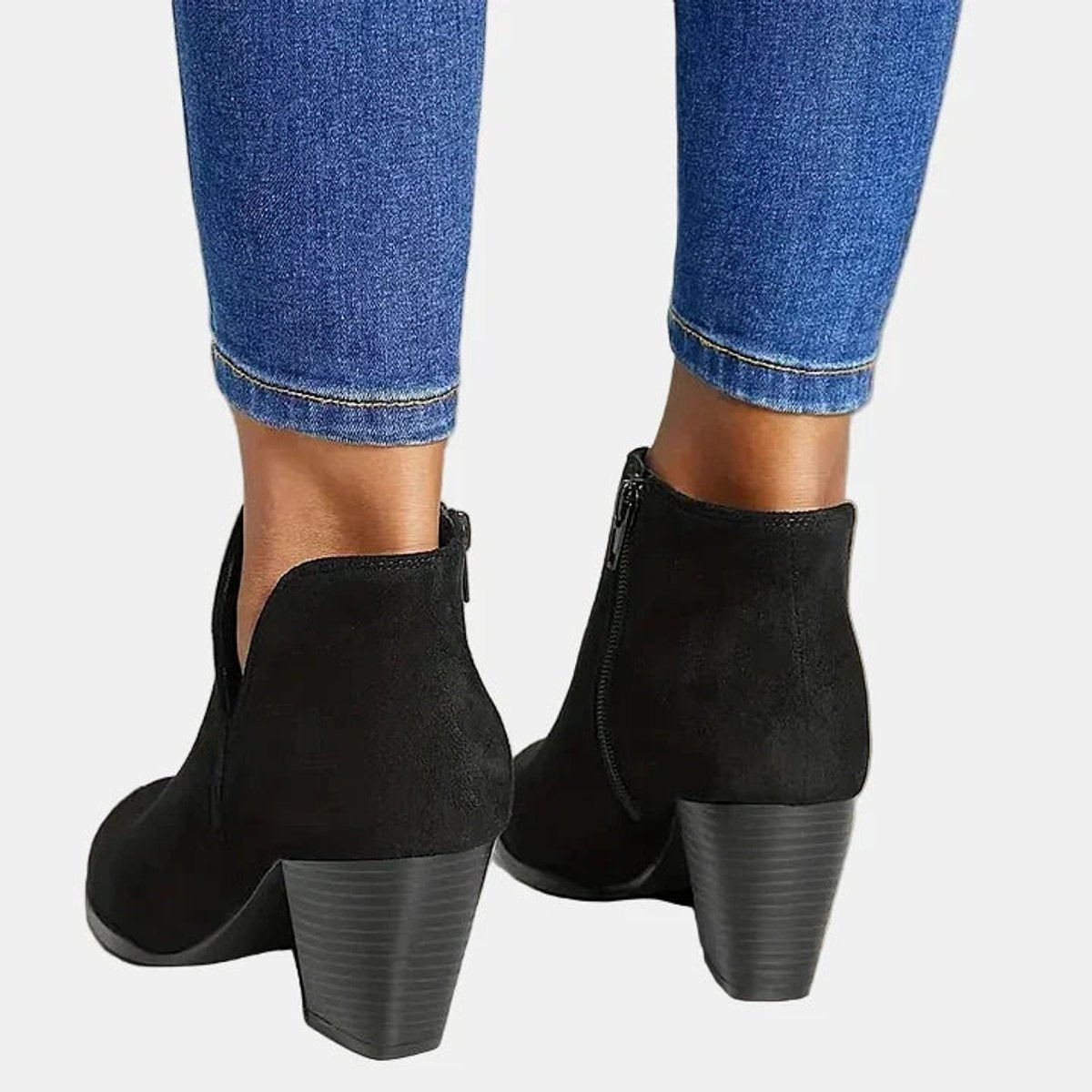 Botines de Ante con Tacón Bloque Mujer Cremallera Lateral