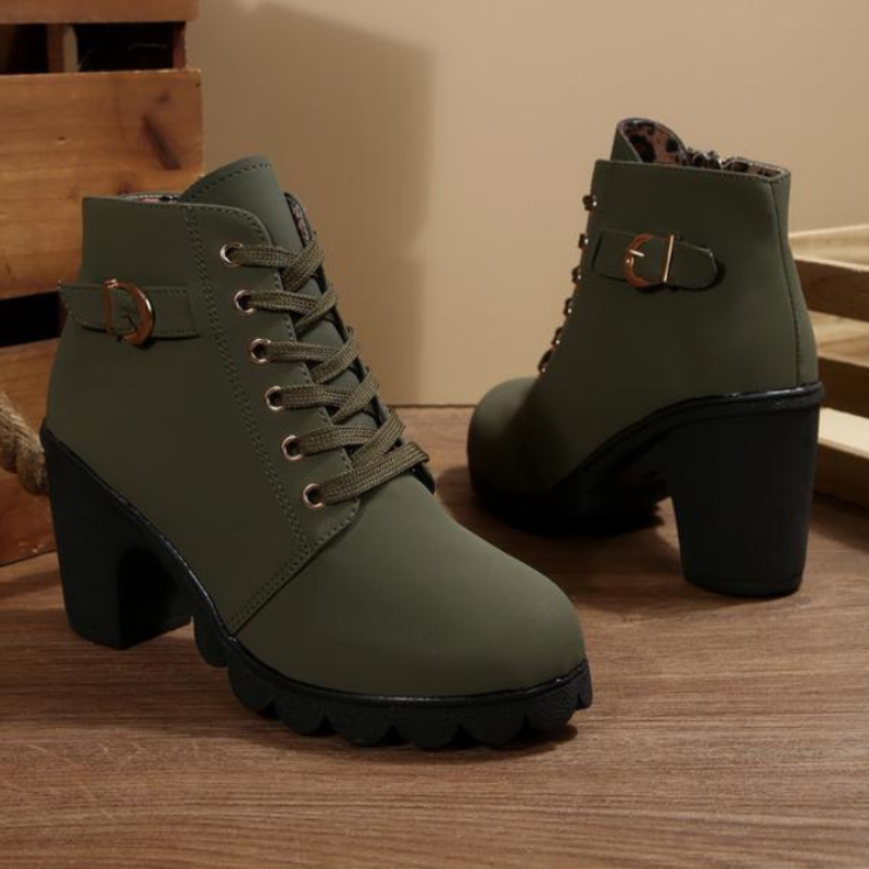 Candela | Botines con Cordones Mujer Tacón Bloque Hebilla
