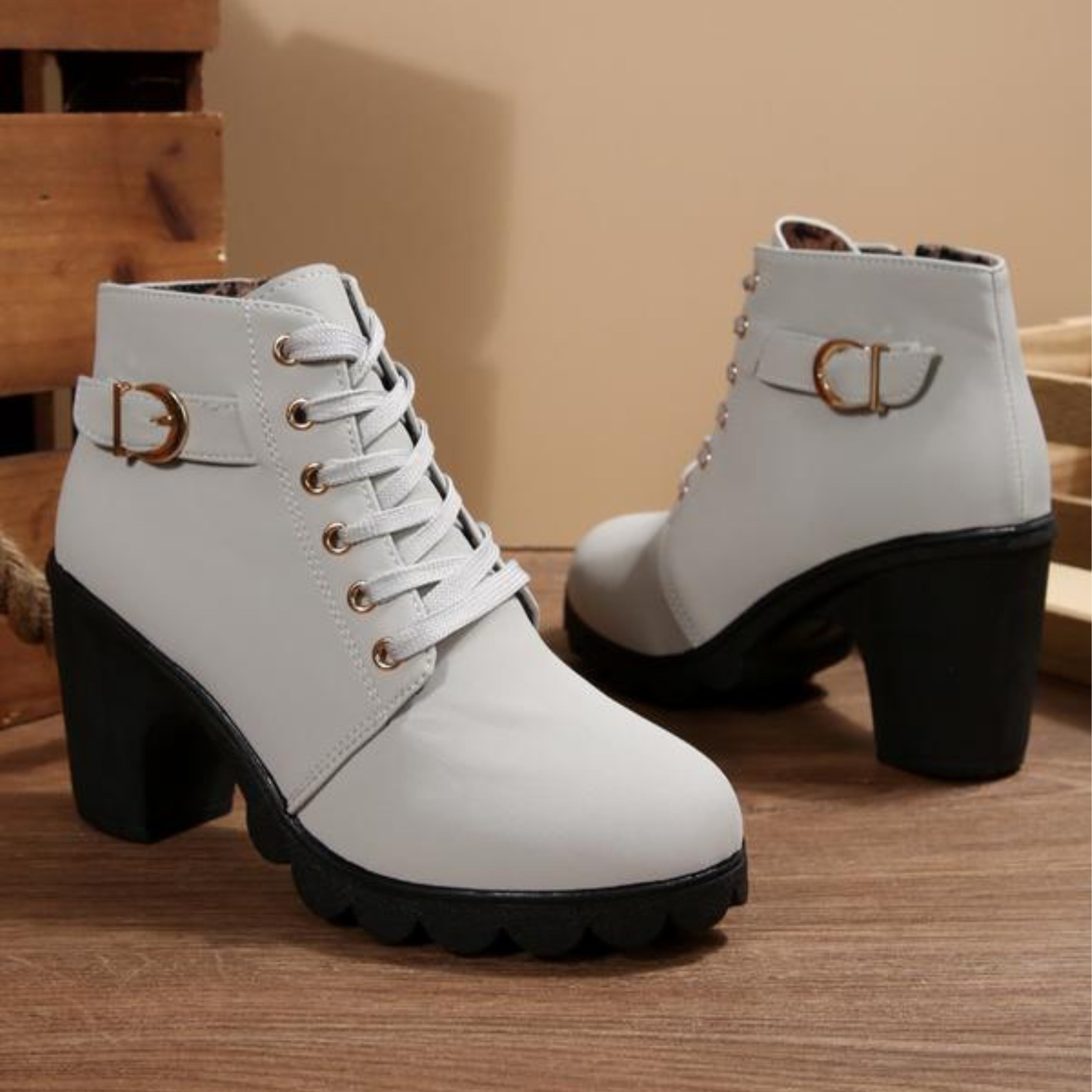 Candela | Botines con Cordones Mujer Tacón Bloque Hebilla