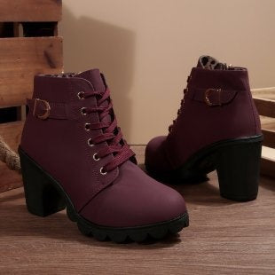 Candela | Botines con Cordones Mujer Tacón Bloque Hebilla
