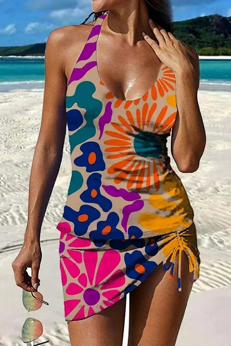 Candela | Traje de Baño Estampado Floral Mujer Falda Halter