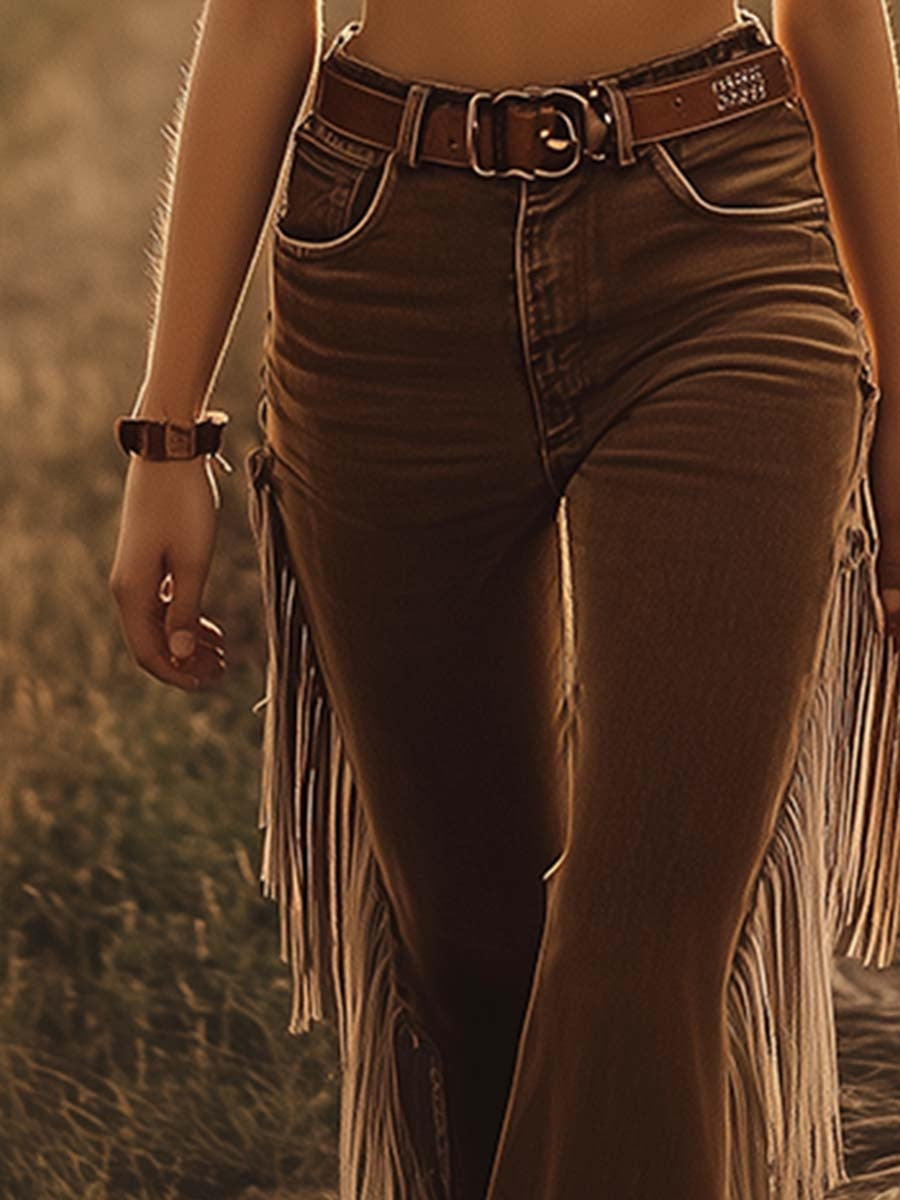 Candela | Vaqueros Flare con Flecos Mujer Cintura Alta
