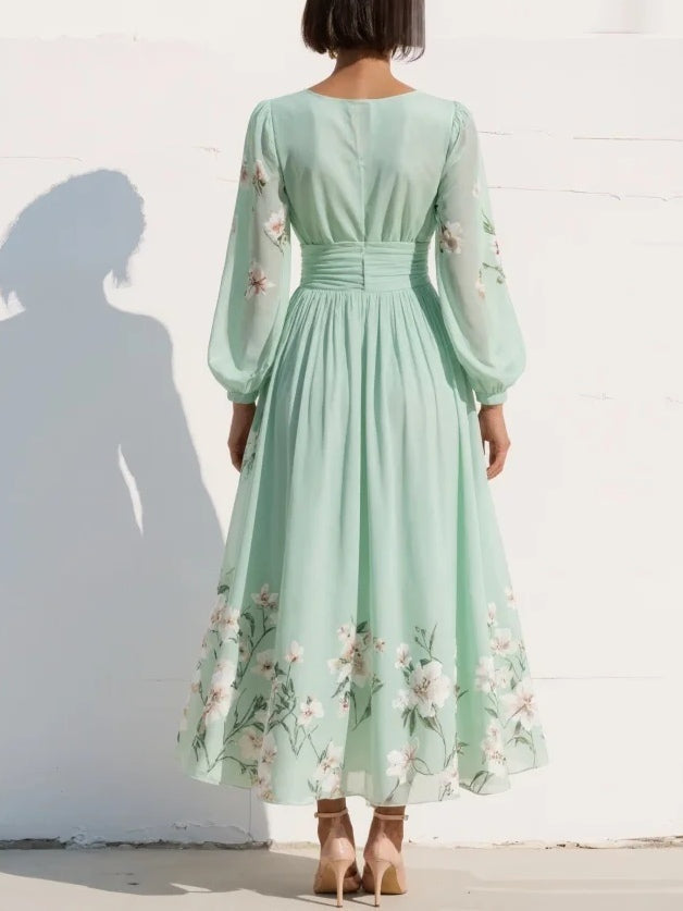 Candela | Vestido de Graduación Floral Mujer Manga Larga Escote V