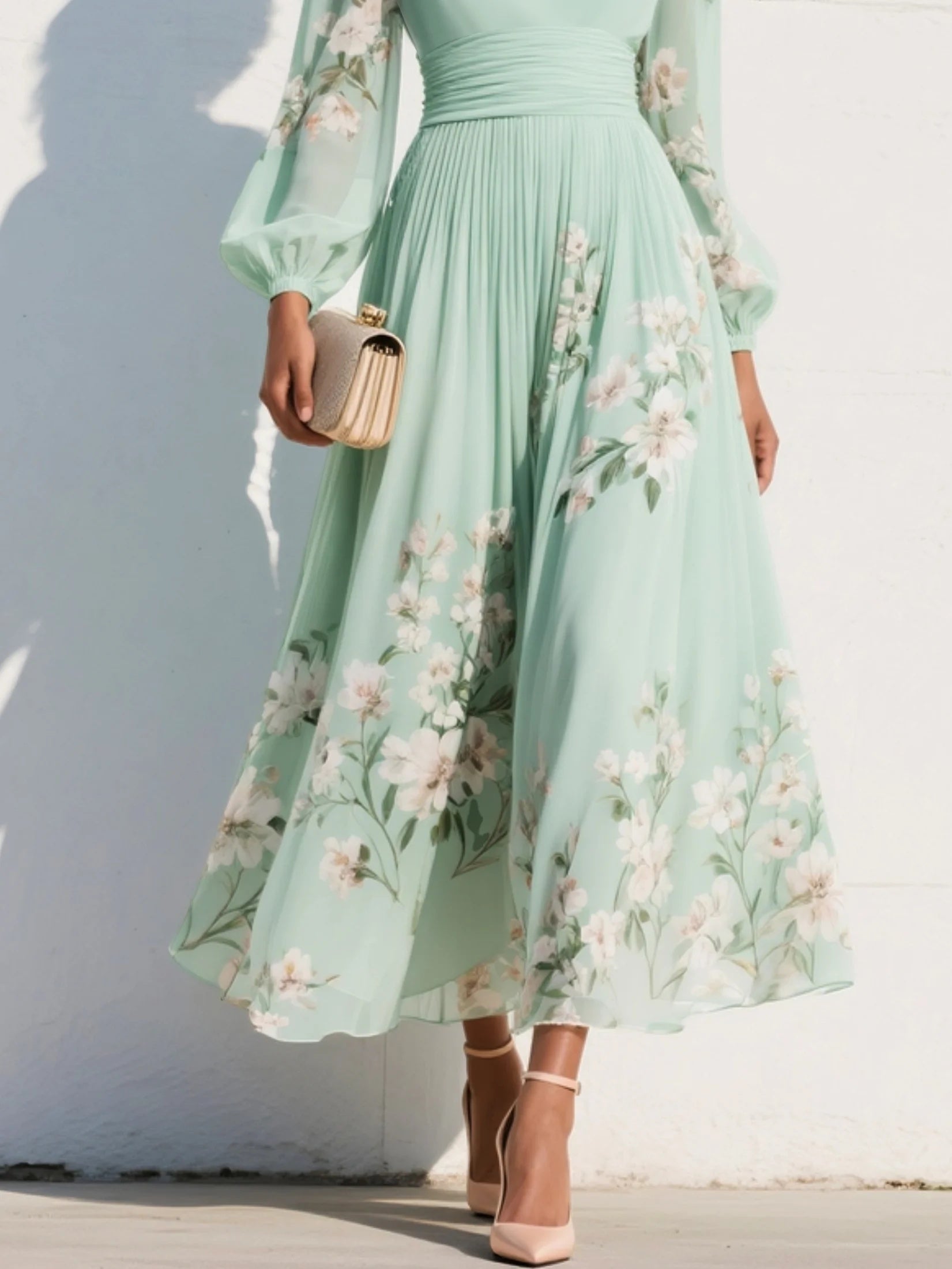 Candela | Vestido de Graduación Floral Mujer Manga Larga Escote V