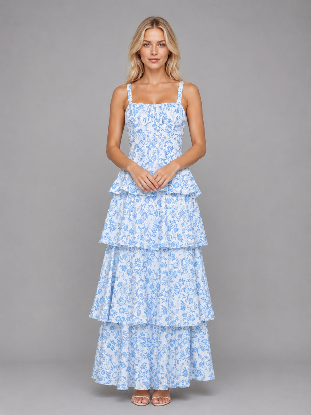 Candela | Vestido Largo con Volantes Floral Mujer Tirantes Escote Recto