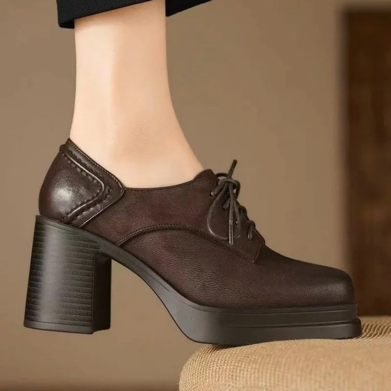 Candela | Zapatos Oxford de Tacón Bloque Mujer Cordones Plataforma